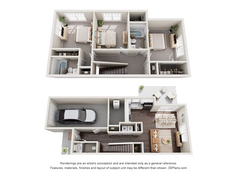 Floor plan for 3 beds, 2.5 baths, 1390 sqft